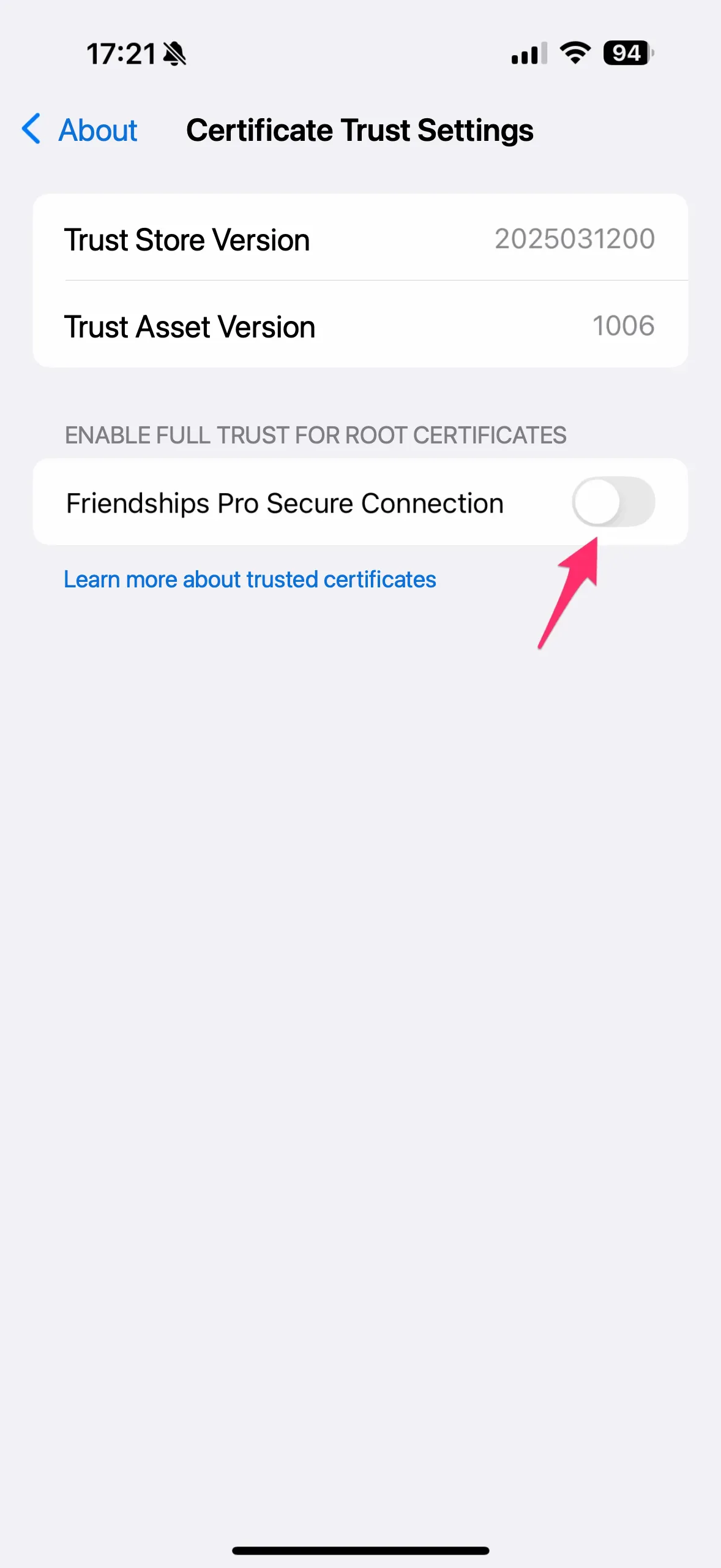 Turn on full trust for Friendships Pro Secure Connection