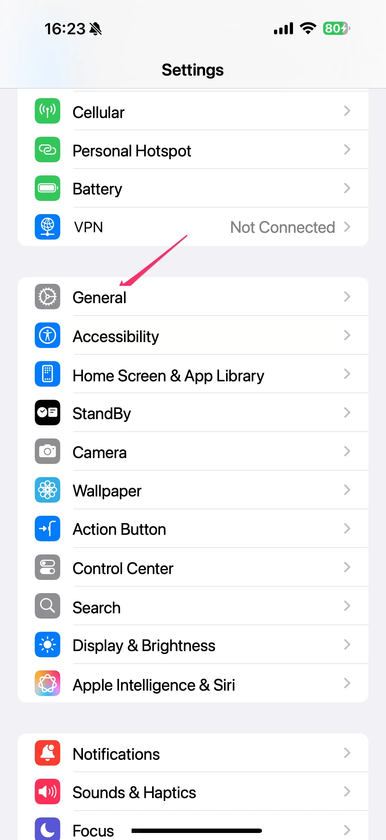 Open the iOS Settings app and select General