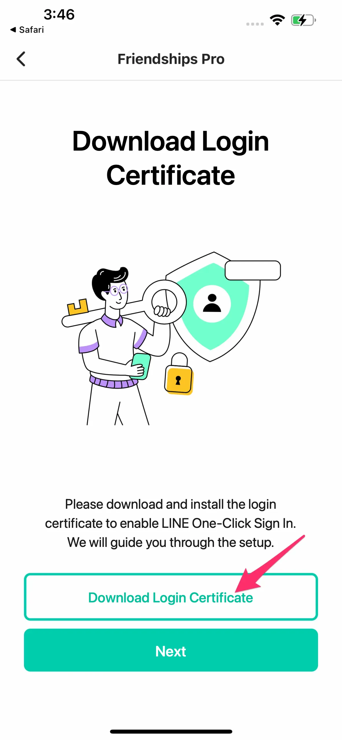 Tap Download Login Certificate in the app