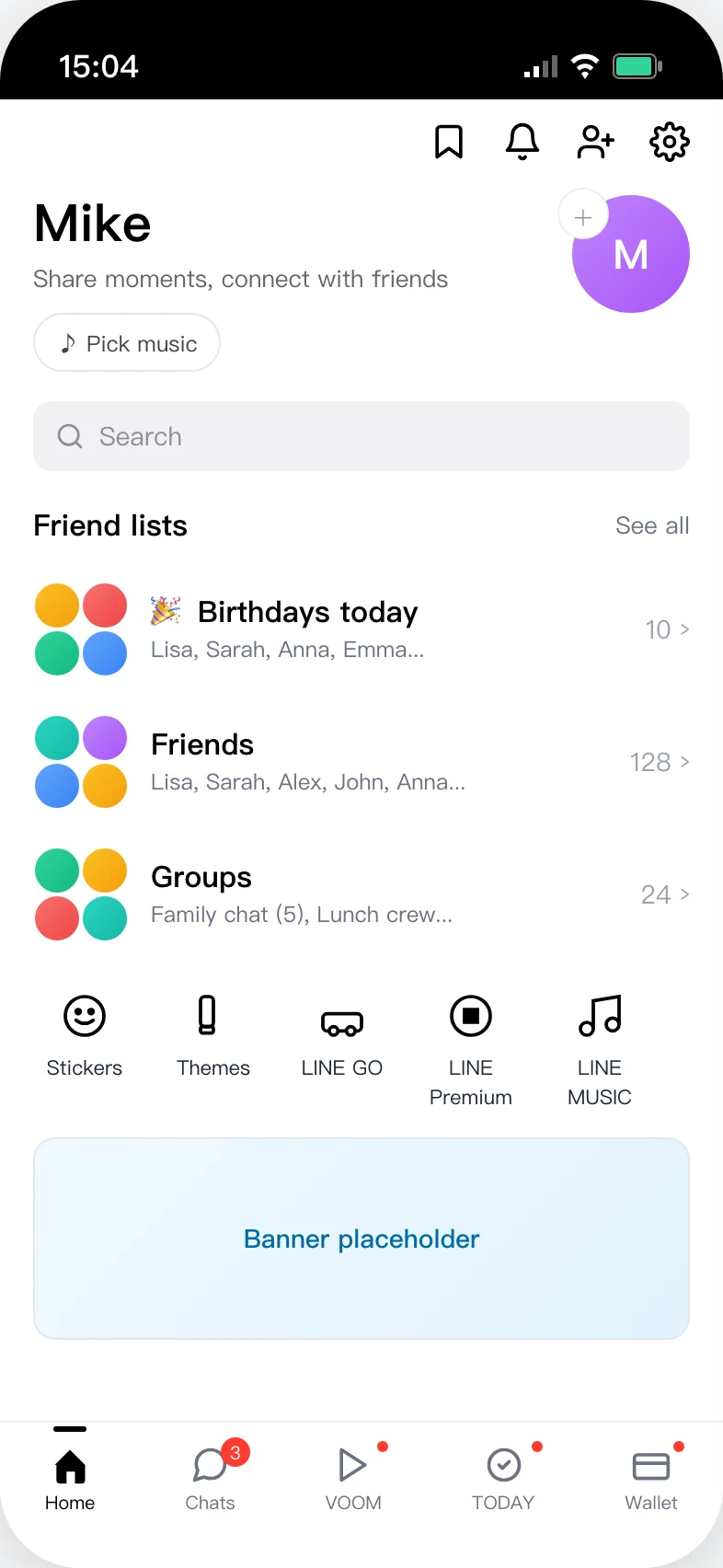LINE home, tap the gear icon to open Settings