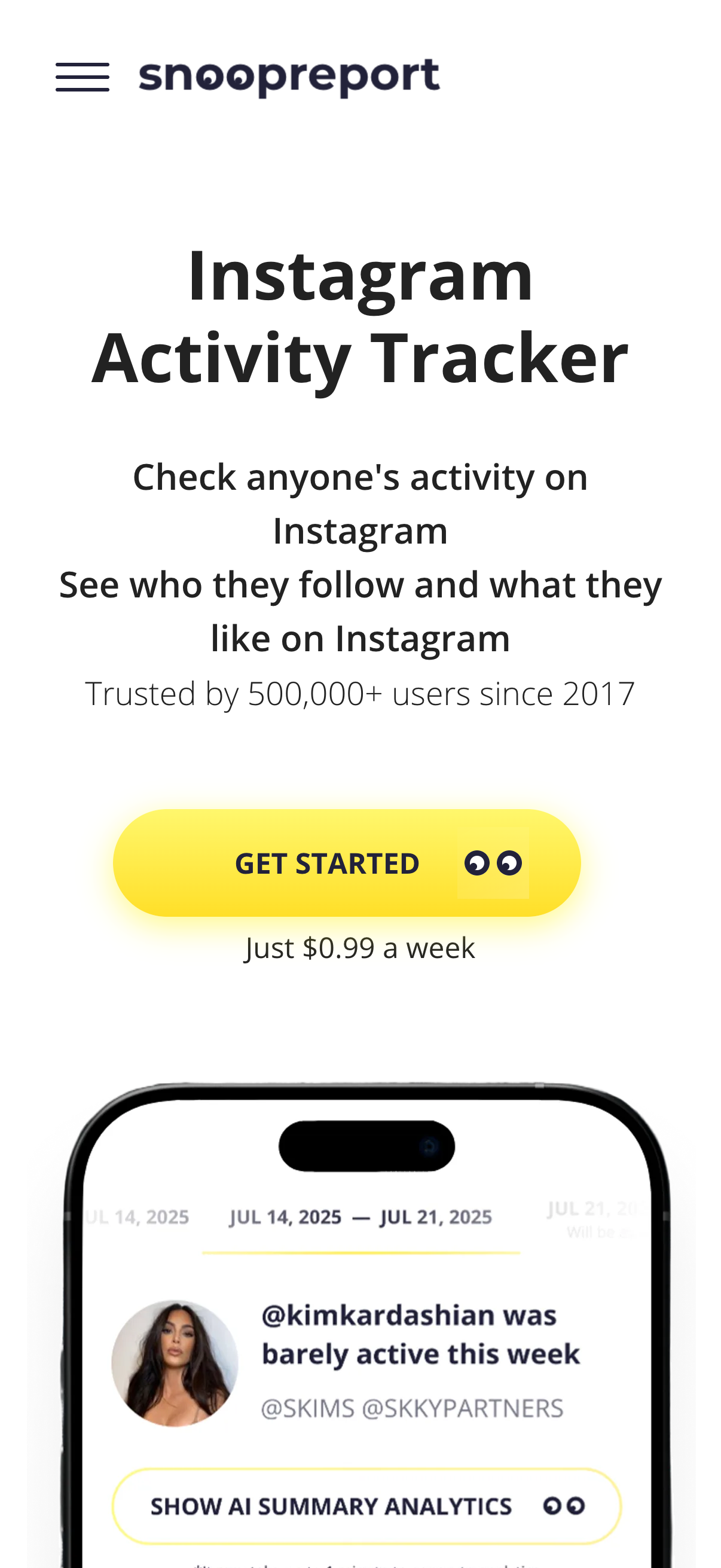 Snoopreport — rapports hebdomadaires d'activité Instagram sur les likes et abonnements