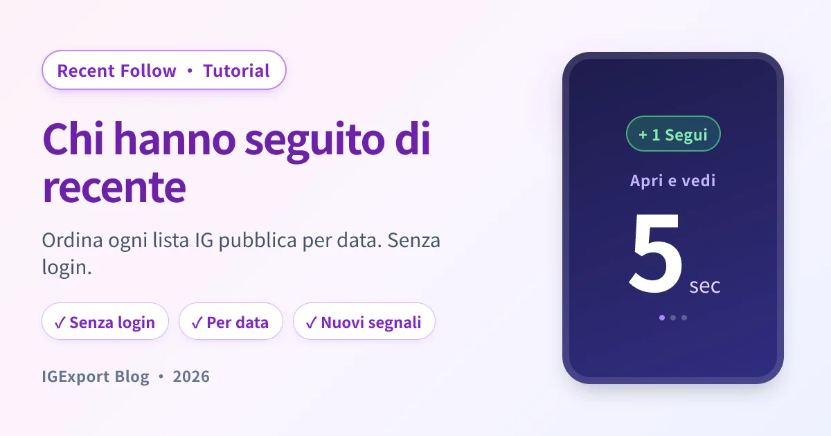 Recent Follow di IGExport — app per vedere chi qualcuno ha seguito di recente su Instagram